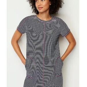 J. Jill Women's Blue White Striped Terry Contrasting-Stitch Mini Dress‎ Size L